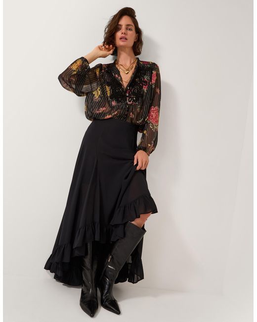 Monsoon Elsie Frill Maxi Skirt Black