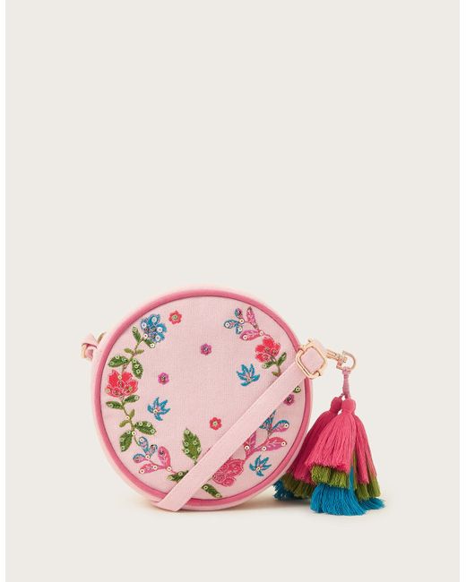 Monsoon Pink Embroidered Tassel Flower Bag