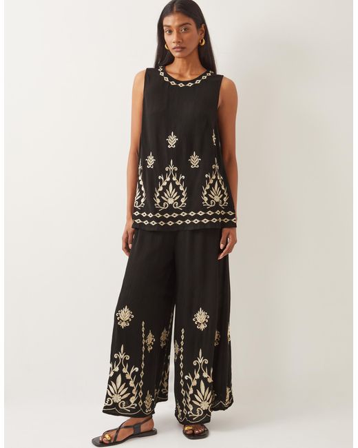 Monsoon Saffron Embroidered Wide Leg Trousers Black