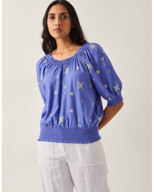 Monsoon Blue Emily Embroidered Top