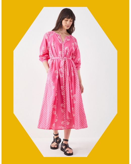 Monsoon East Amber Floral Print Midi Dress Pink