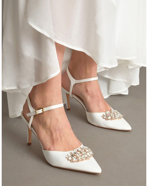 Monsoon Gray Two-part Diamante Trim Bridal Shoes Ivory