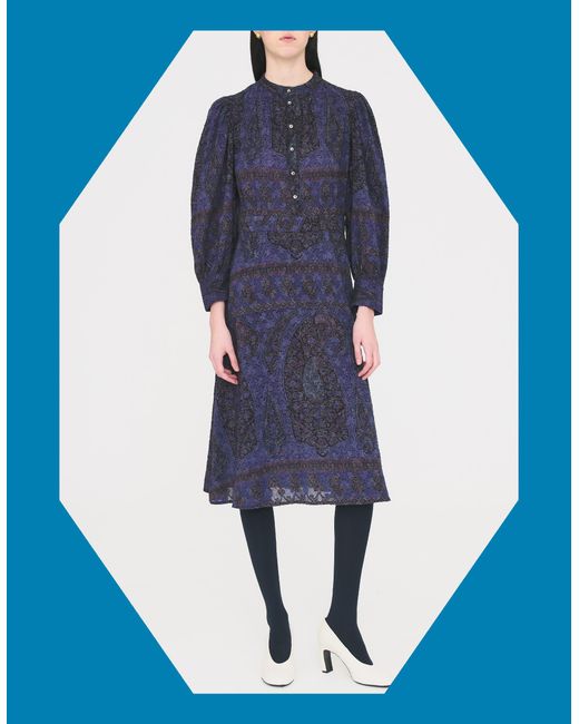 Monsoon Antik Batik Tamari Paisley Jacquard Midi Dress Blue