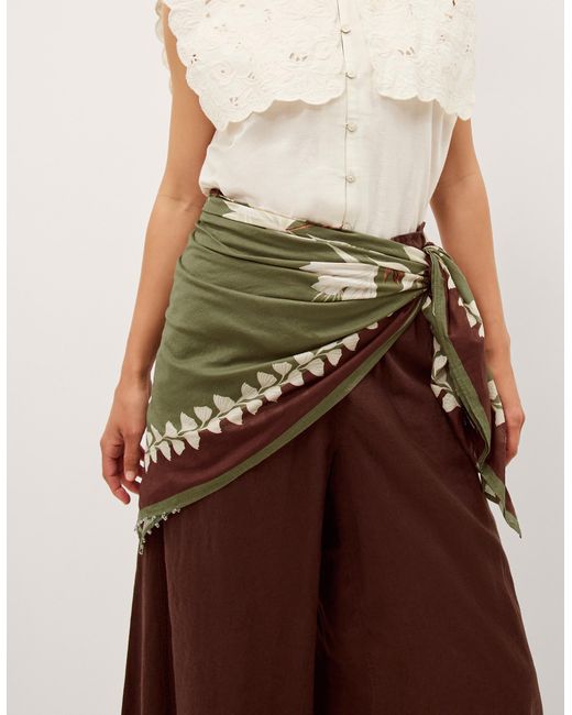 Monsoon Brown Ester Floral Square Cotton Scarf