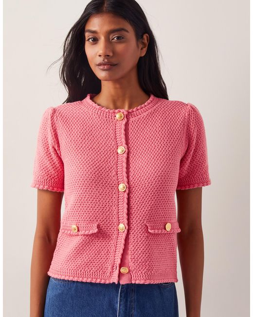 Monsoon Sami Stitch Short Sleeve Cardigan Pink