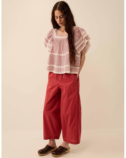 Monsoon East Irina Cotton Embroidered Trousers Pink