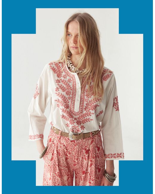 Monsoon Blue Maison Hotel Shyla Floral Embroidered Blouse Ivory