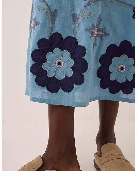 Monsoon Blue East Anyar Applique Placement Embroidery Dress Teal