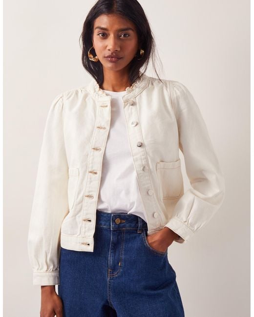 Monsoon Louisa Frill Denim Jacket Natural