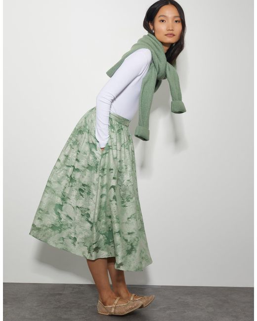 Monsoon Green Josie Floral Jacquard Midi Skirt