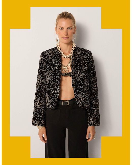 Monsoon Maison Hotel Odette Floral Velvet Jacket Black