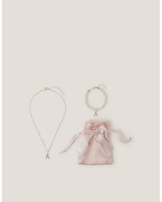 Monsoon Natural Initial Necklace & Bracelet Pouch Set Multi