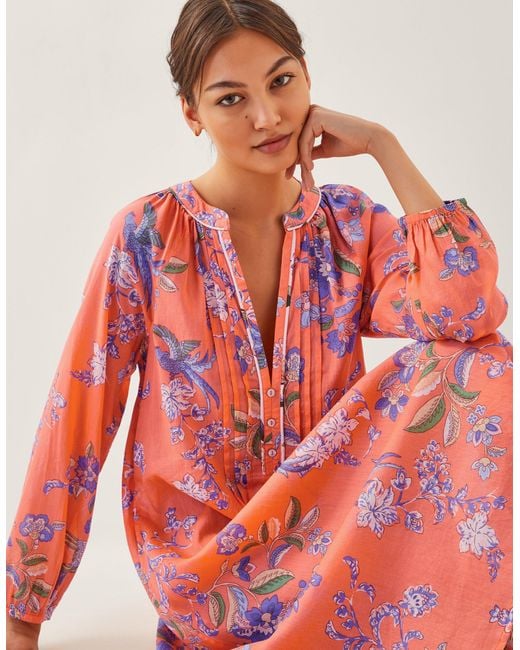 Monsoon Red Kaia Floral Tunic Midi Dress Orange