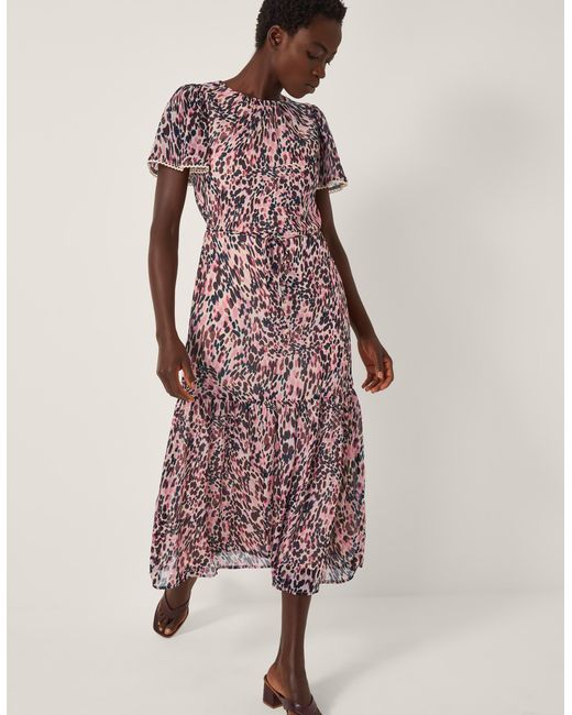 Monsoon Pink Sisi Animal Print Midi Dress