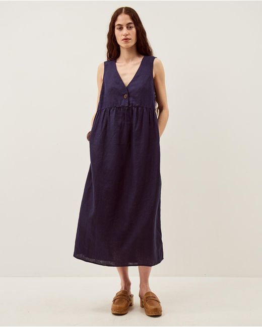 Monsoon Blue Posey Linen Midi Dress