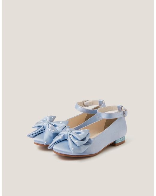 Monsoon Pearl Bow Satin Flats Blue