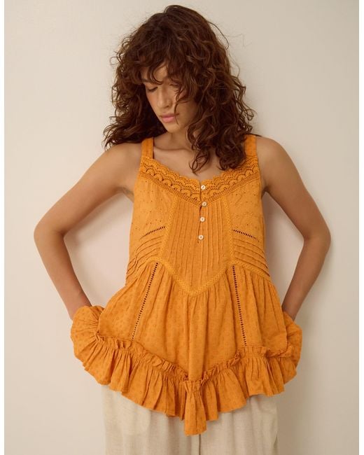 Monsoon Nixie Broderie Frill Cami Top Orange