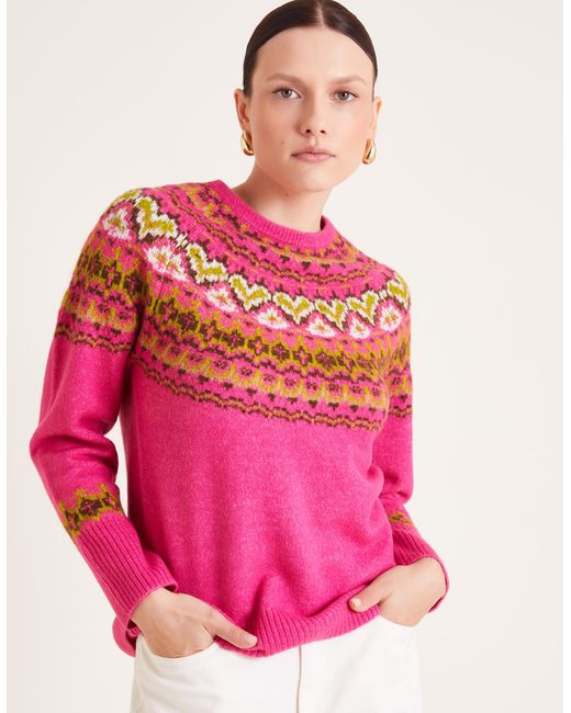 Monsoon Fern Fair Isle Jumper Pink