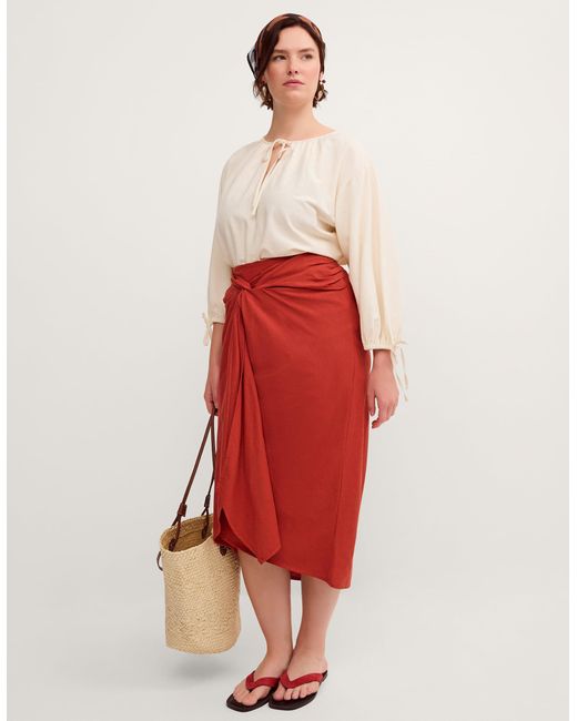 Monsoon Red Callie Thorpe X Linen Blend Sarong Skirt Orange