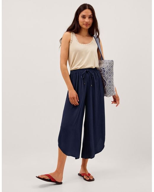 Monsoon Teri Drawstring Culotte Trousers Blue