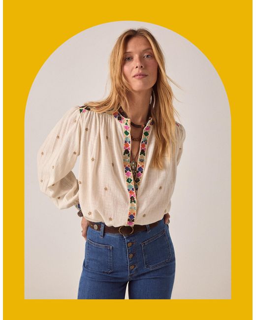 Monsoon Blue Maison Hotel Cleo Embroidered Blouse White