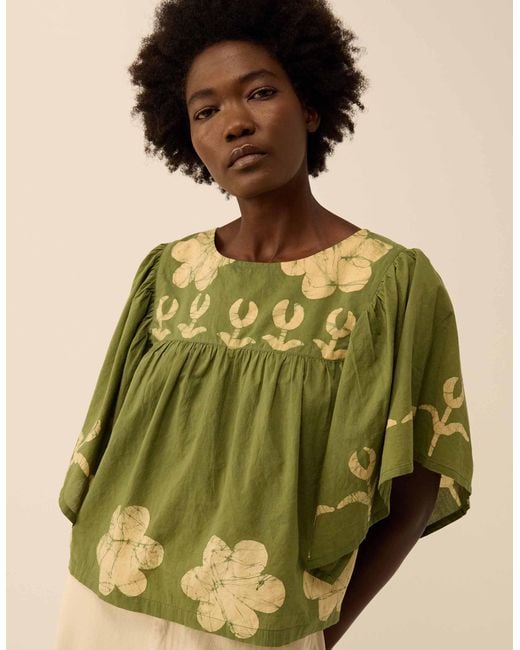 Monsoon East Trixie Batik Printed Florals Top Green
