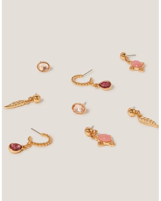 Monsoon Natural 4-pack Gem Stud Drop & Hoop Earrings