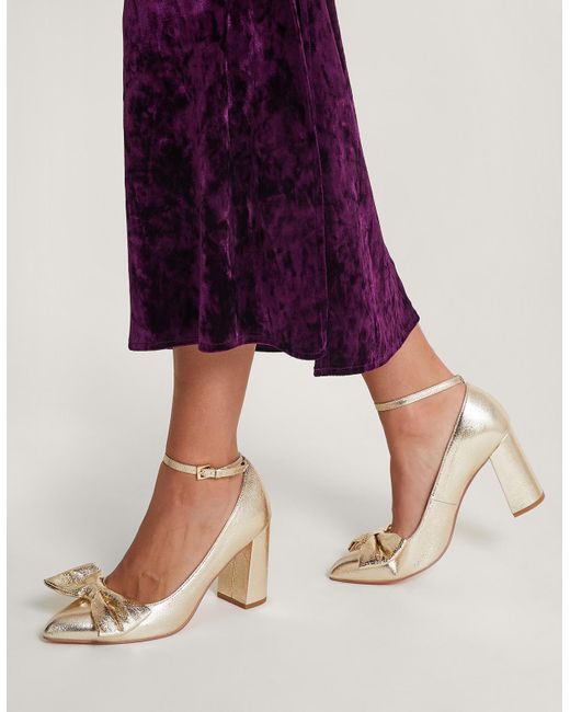 Monsoon Purple Cathy Bow Heeled Shoes Gold