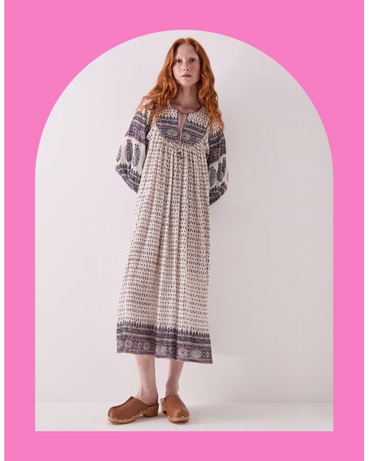 Monsoon Pink East Tilly Print Midi Smock Dress Blue