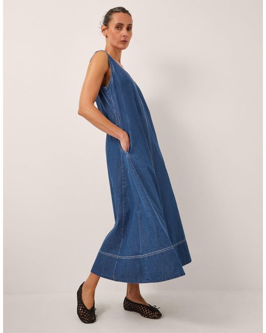 Monsoon Sara Sleeveless Denim Maxi Dress Blue