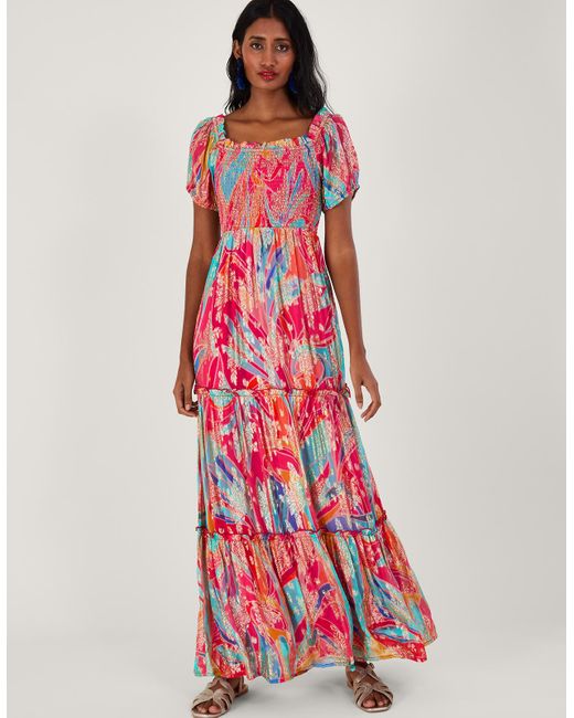 Monsoon Red Ariel Metallic Maxi Dress Multi