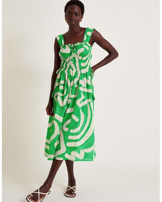 Monsoon Demi Abstract Print Sundress Green