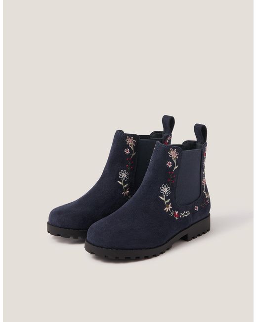Monsoon Floral Embroidered Chelsea Boots Blue