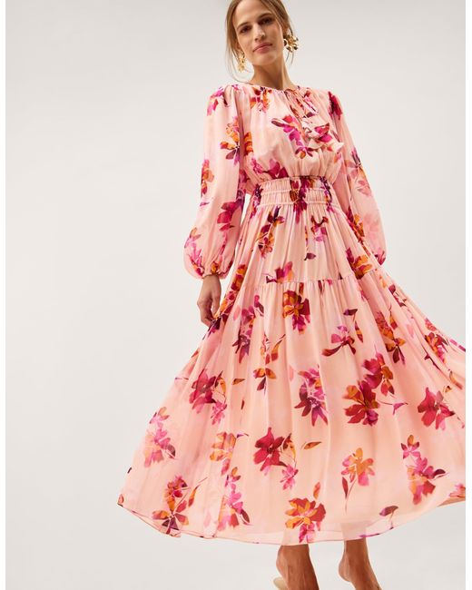 Monsoon Mabel Long Sleeve Floral Maxi Dress Pink
