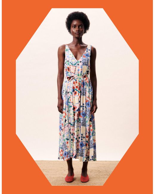 Monsoon White Frnch Consordia Tile Print Midi Dress Multi