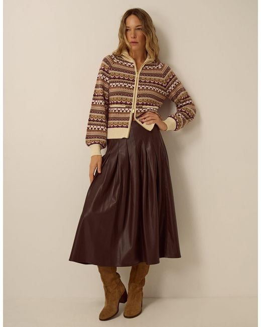 Monsoon Ottie Pleated Midi Skirt Brown