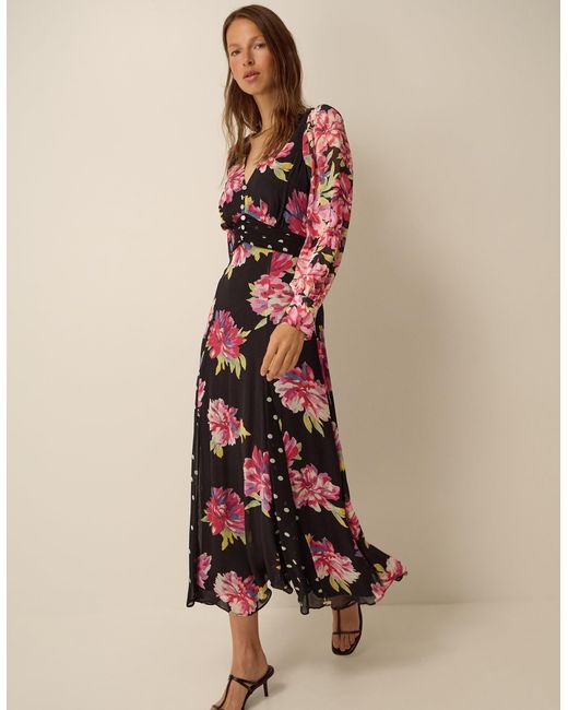 Monsoon Natural Kiri Floral Print Maxi Dress Black