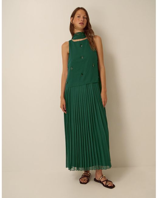 Monsoon Eva Embellished Maxi Dress & Scarf Green