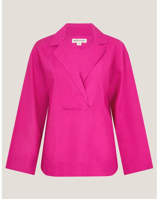 Monsoon Tulip Linen Blend Collar Top Pink