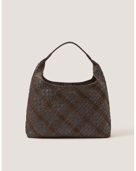 Monsoon Brown Adele Woven Leather Shoulder Bag