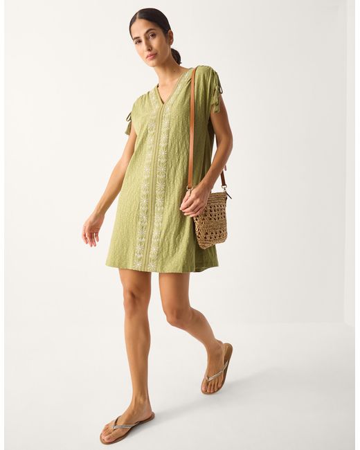 Monsoon Green Julie Embroidered Mini Kaftan Dress