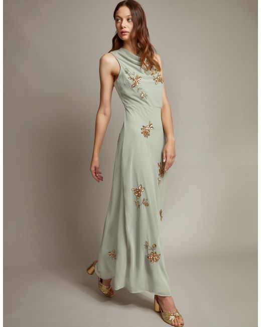 Monsoon Sarah Embellished Cowl Neck Maxi Dress Green