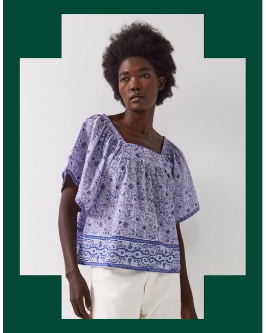 Monsoon Green East Tiera Square Neck Floral Top Blue