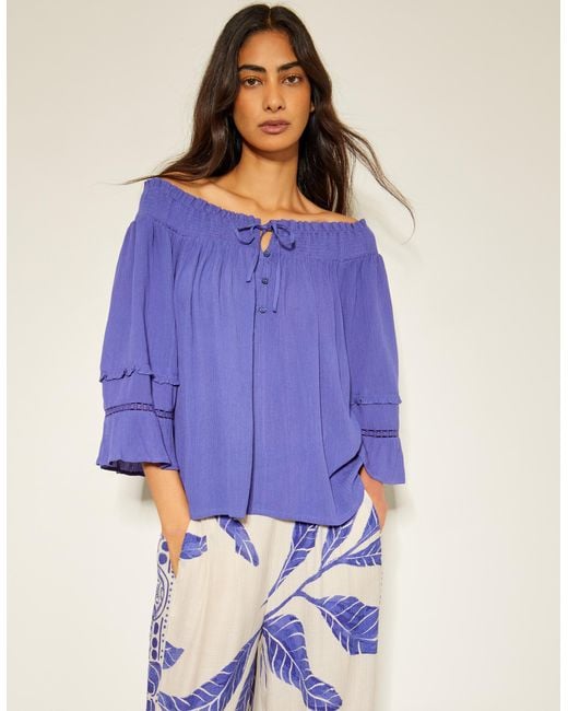 Monsoon Purple Ava Off-the-shoulder Smock Top Blue