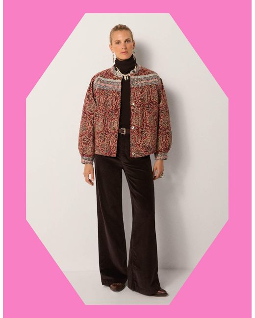 Monsoon Pink Maison Hotel Olivia Embroidered Paisley Print Jacket Red