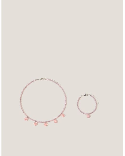 Monsoon Natural Flower Pearl Necklace & Bracelet Set