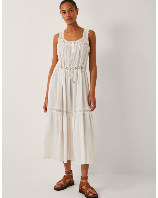 Monsoon Natural Maddi Sleeveless Embroidered Midi Dress