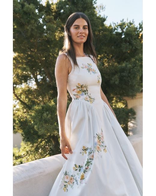 Monsoon Natural Cindy Floral Print Midi Dress