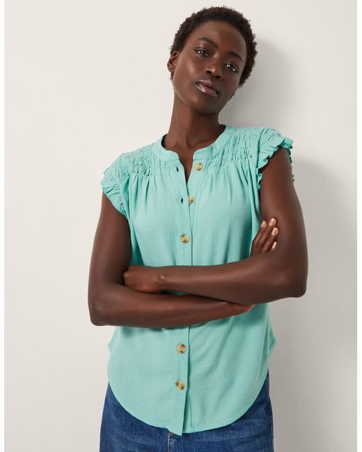 Monsoon Green Evelyn Sleeveless Smocked Top