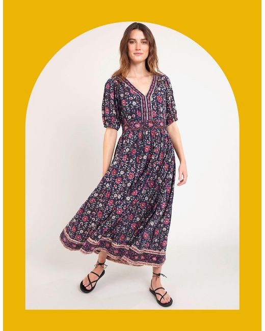 Monsoon Purple East Women's Grey & Pink Cotton Floral Print Hallie Dress, Size: 8